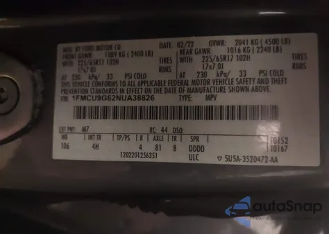 2022 Ford Escape Se z USA, uszkodzony, nr VIN 1FMCU9G62NUA38826